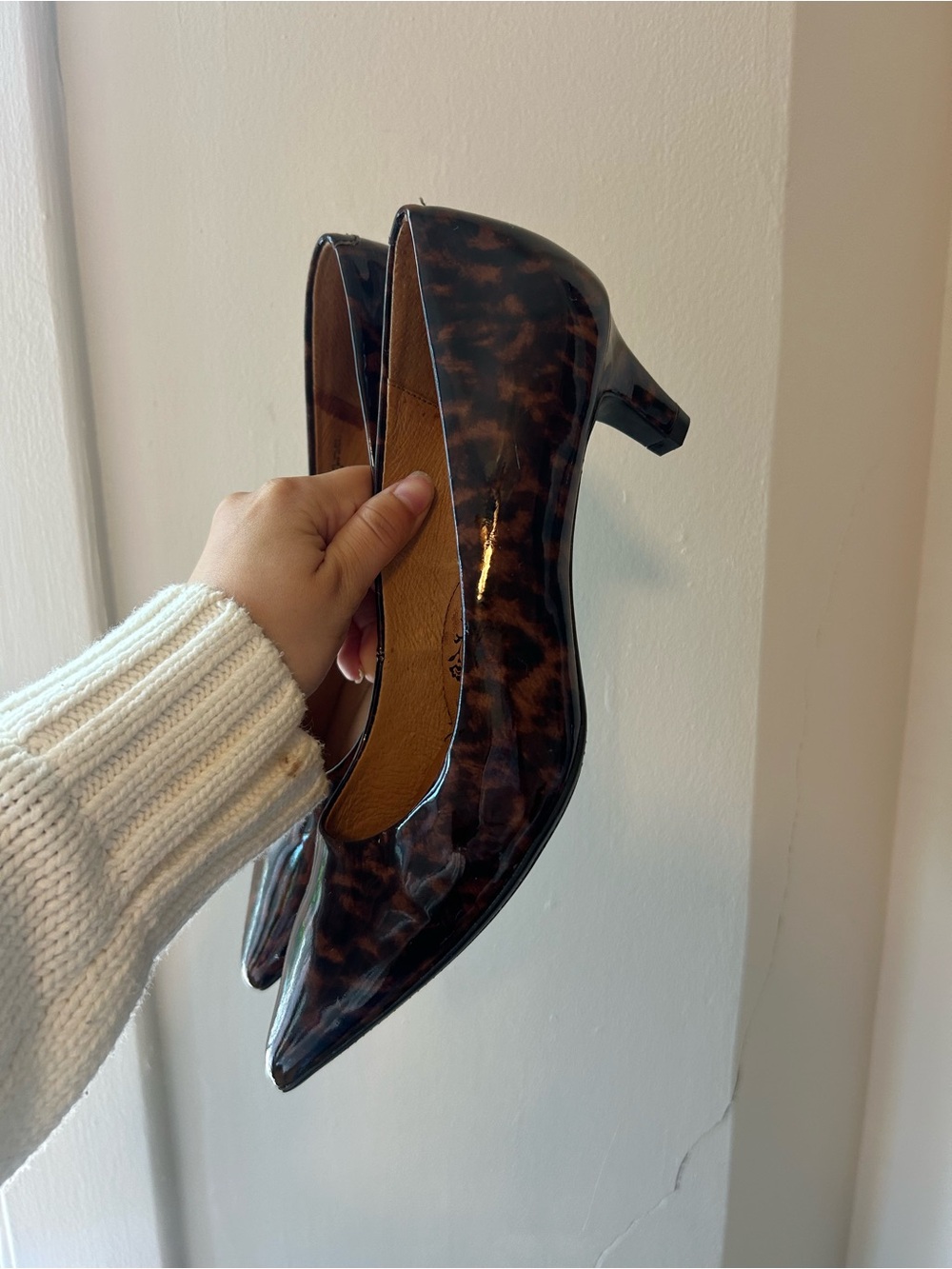 Sofft Leopard Patent Mid-Heel Pumps - Brown/Black